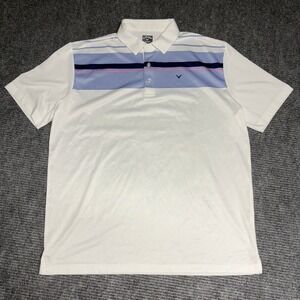 Callaway Opti-Dri Mens Golf Polo Shirt White‎ Blue Stripe Short Sleeve Size L